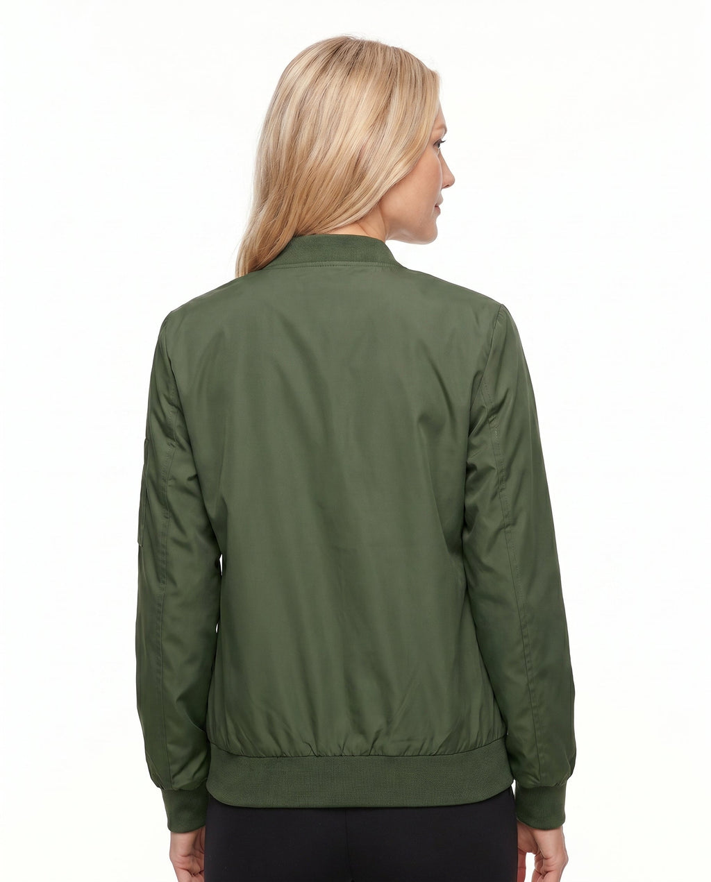 Women's Classic Bomber Jacket with Sleeve Zip Pocket