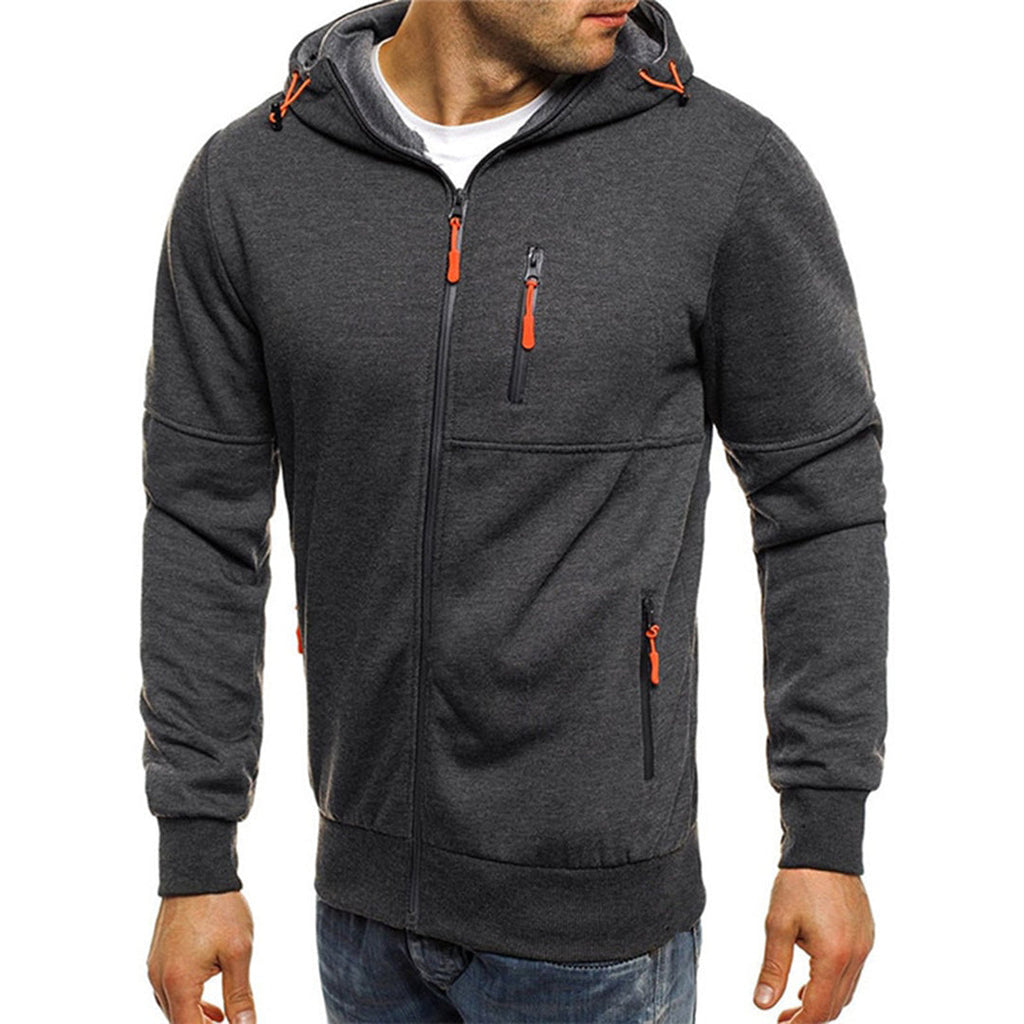 Men's Zip-Up Hooded Sweatshirt with Contrast Drawcords