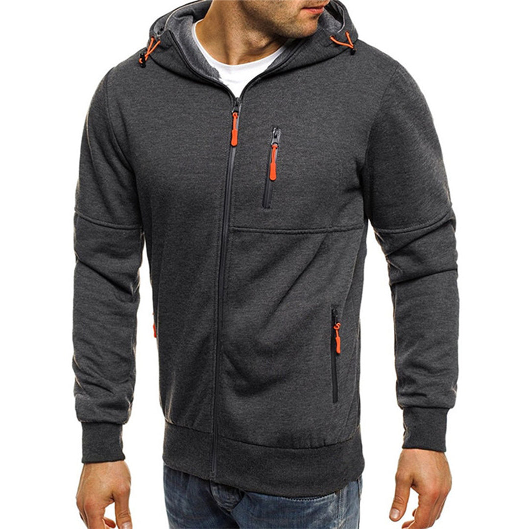 Men's Zip-Up Hooded Sweatshirt with Contrast Drawcords