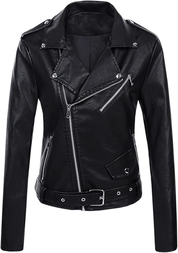 Women’s Cropped Faux Leather Biker Jacket