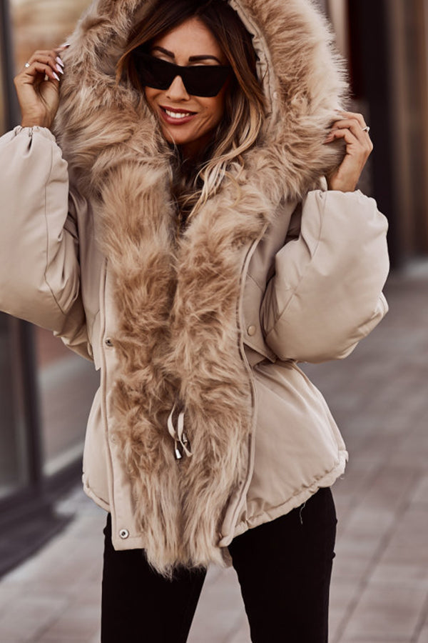 Women's Faux Fur Trim Hooded Parka Jacket