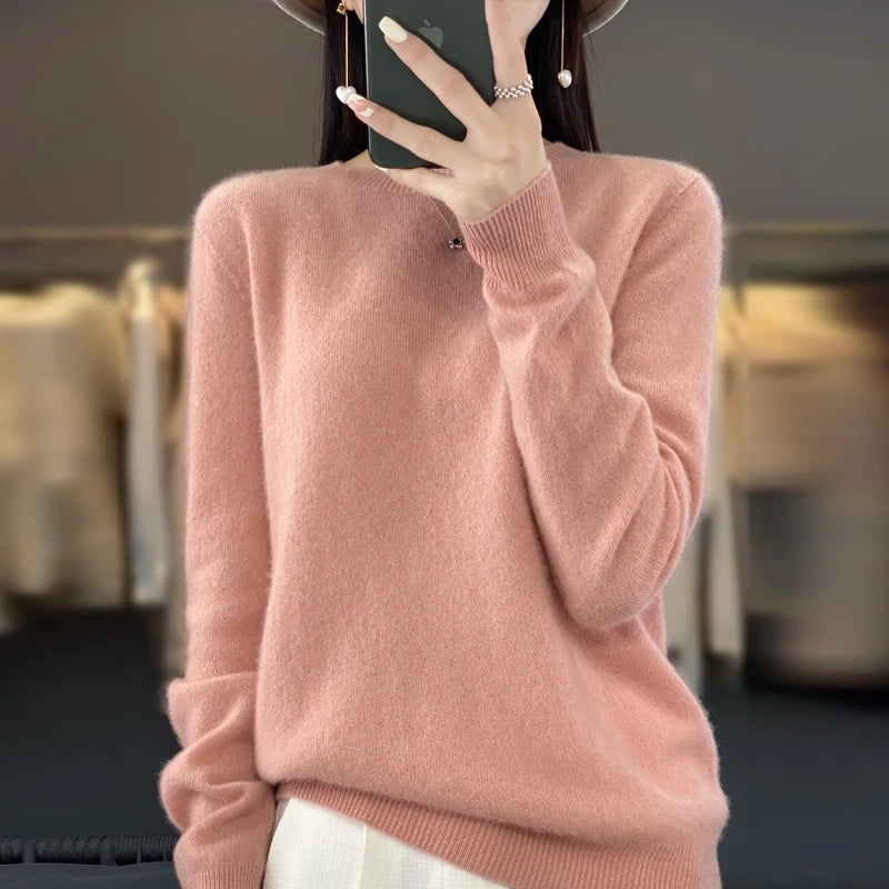 Women's Soft Knit Crew Neck Sweater with Ribbed Trim
