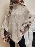 Women's Cable Knit Poncho Sweater with Button Detail