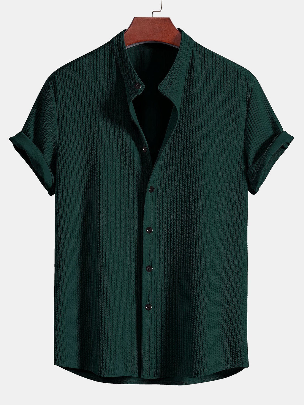Men's Textured Short Sleeve Band Collar Shirt