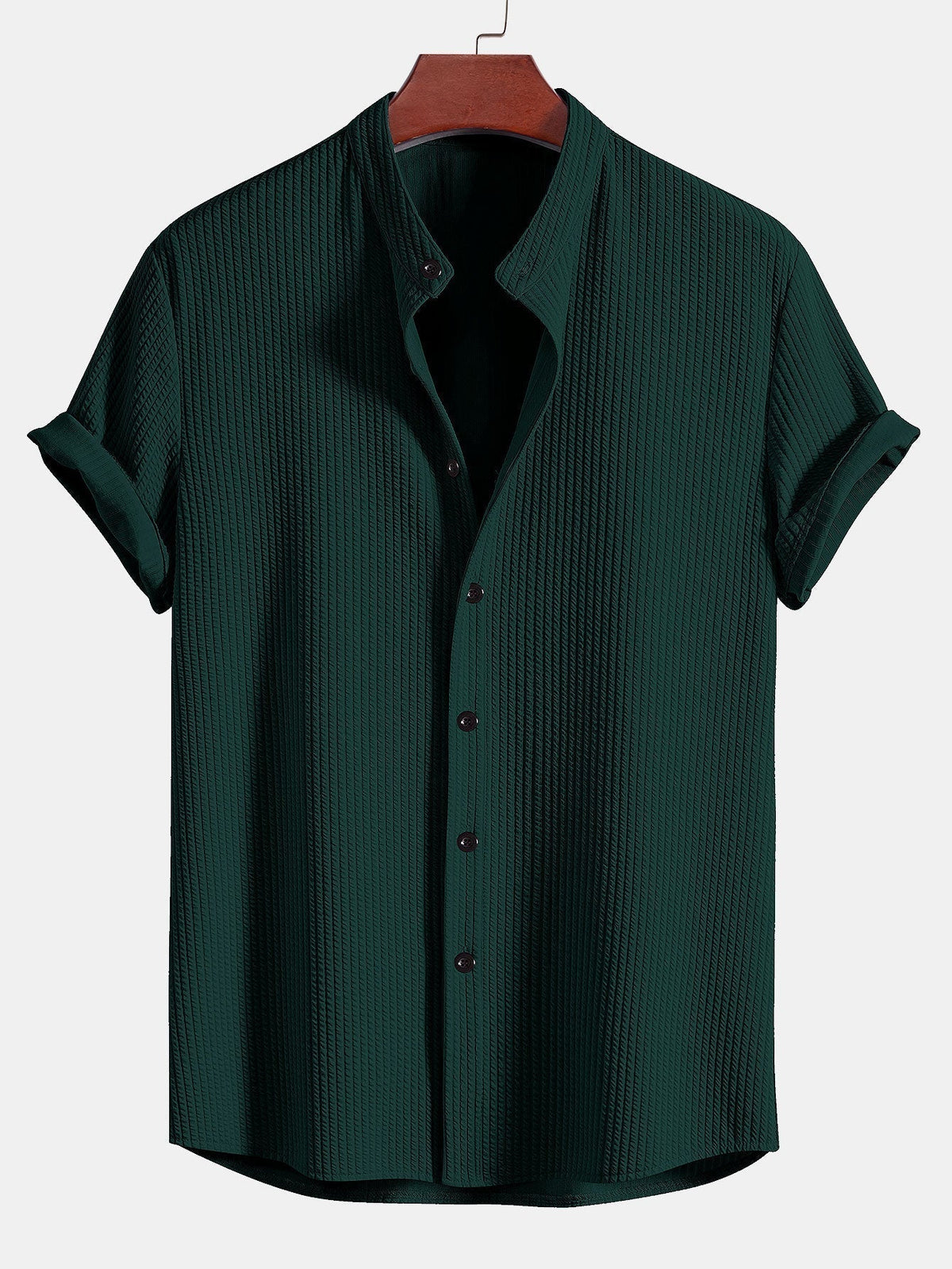 Men's Textured Short Sleeve Band Collar Shirt