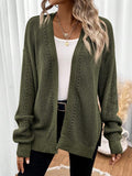 Women's Pointelle Knit Open Front Cardigan with Side Slits