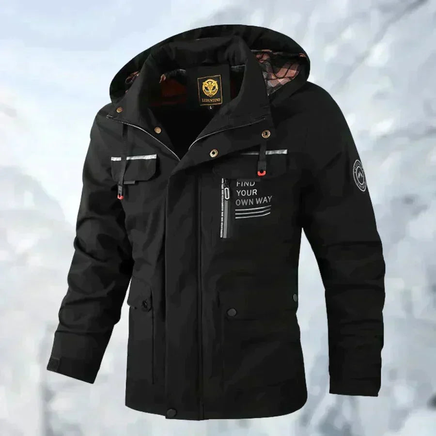 Men's Multi-Pocket Windbreaker Jacket with Stand Collar