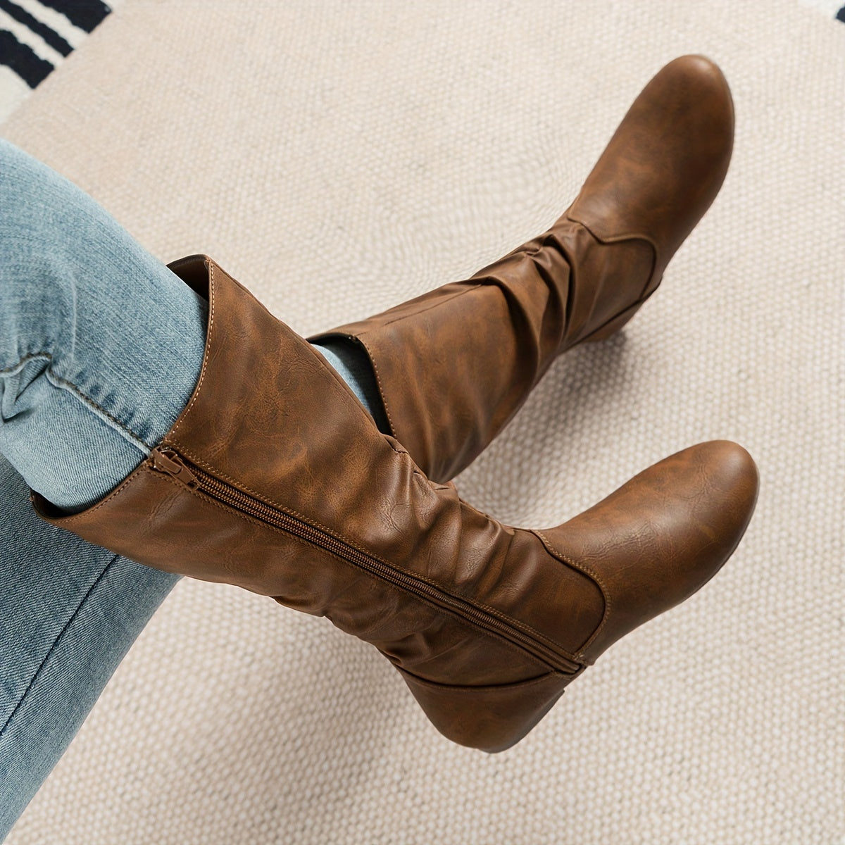 Women's Slouchy Knee-High Flat Boots with Side Zip