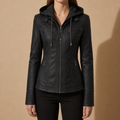 Women’s Hooded Faux Leather Moto Jacket