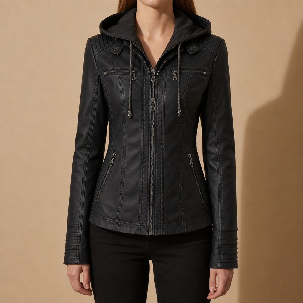 Women’s Hooded Faux Leather Moto Jacket