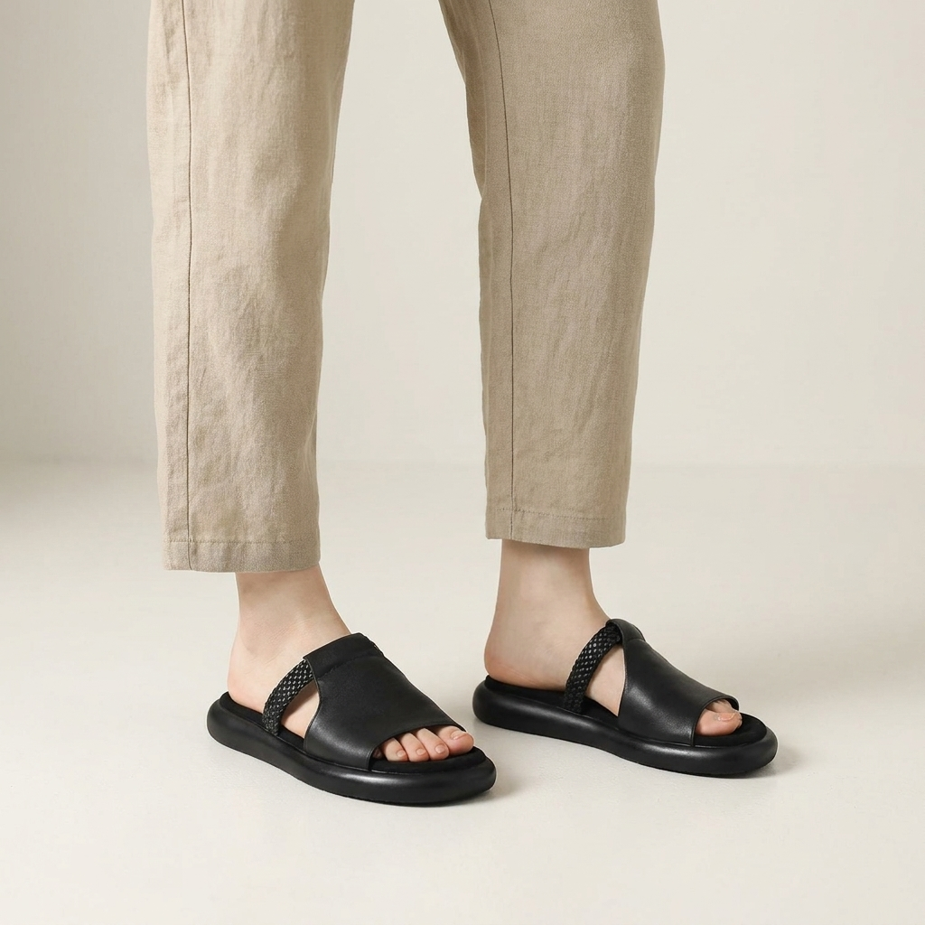 Women's Woven Strap Slide Sandals with Platform Sole