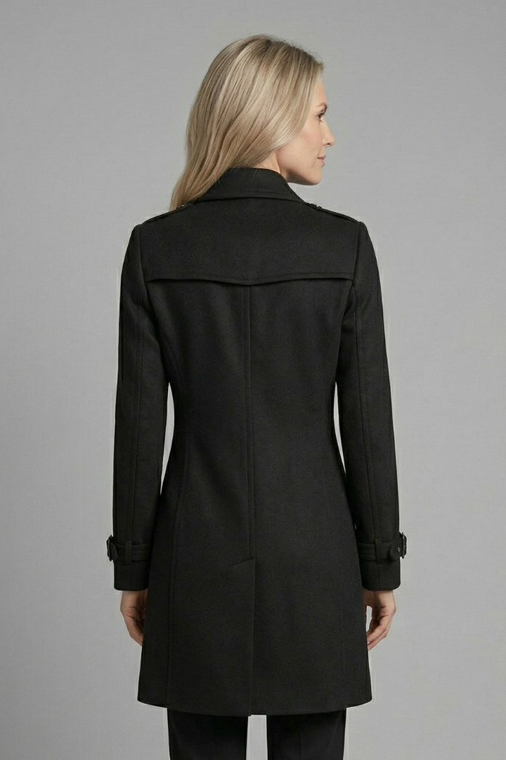 Women's Double-Breasted Military Coat with Buckle Cuffs