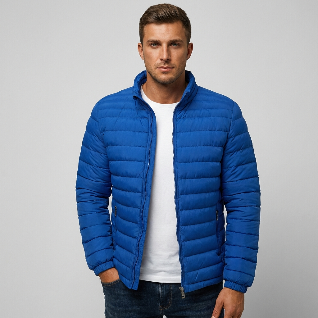 Men's Quilted Puffer Jacket with Stand Collar
