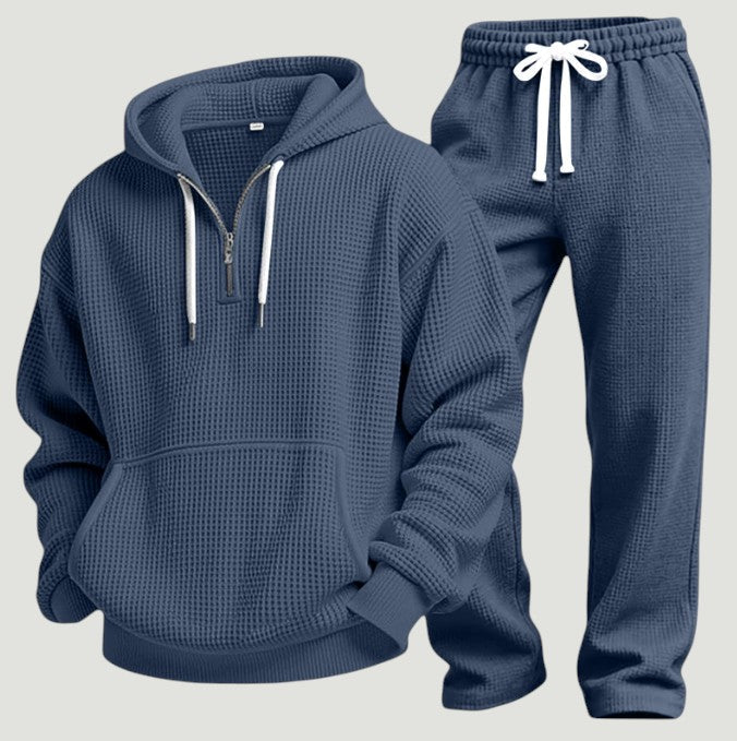 Men's Waffle Knit Half-Zip Hoodie and Jogger Set