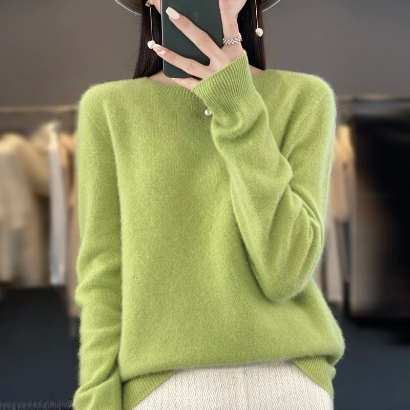 Women's Soft Knit Crew Neck Sweater with Ribbed Trim