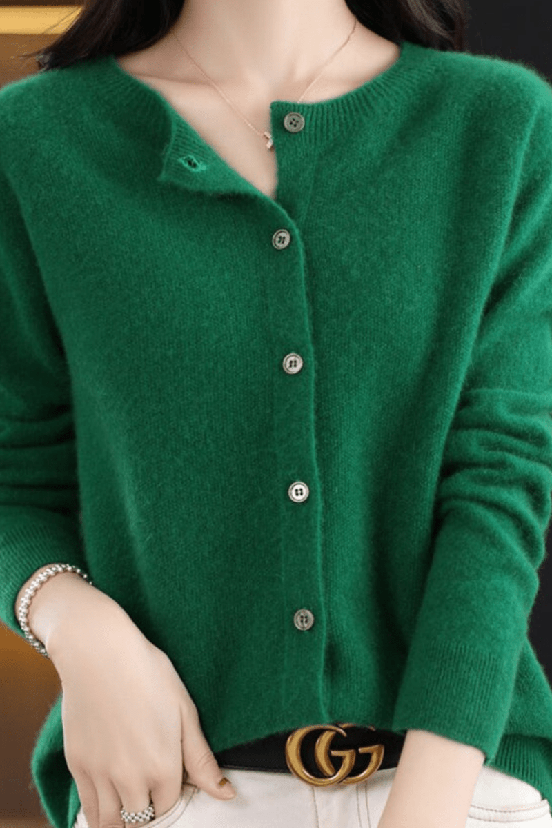 Women's Classic Button-Front Knit Cardigan with Round Neck