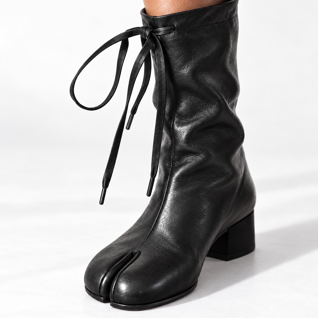 Women’s Split-Toe Mid-Calf Boots with Tie Detail