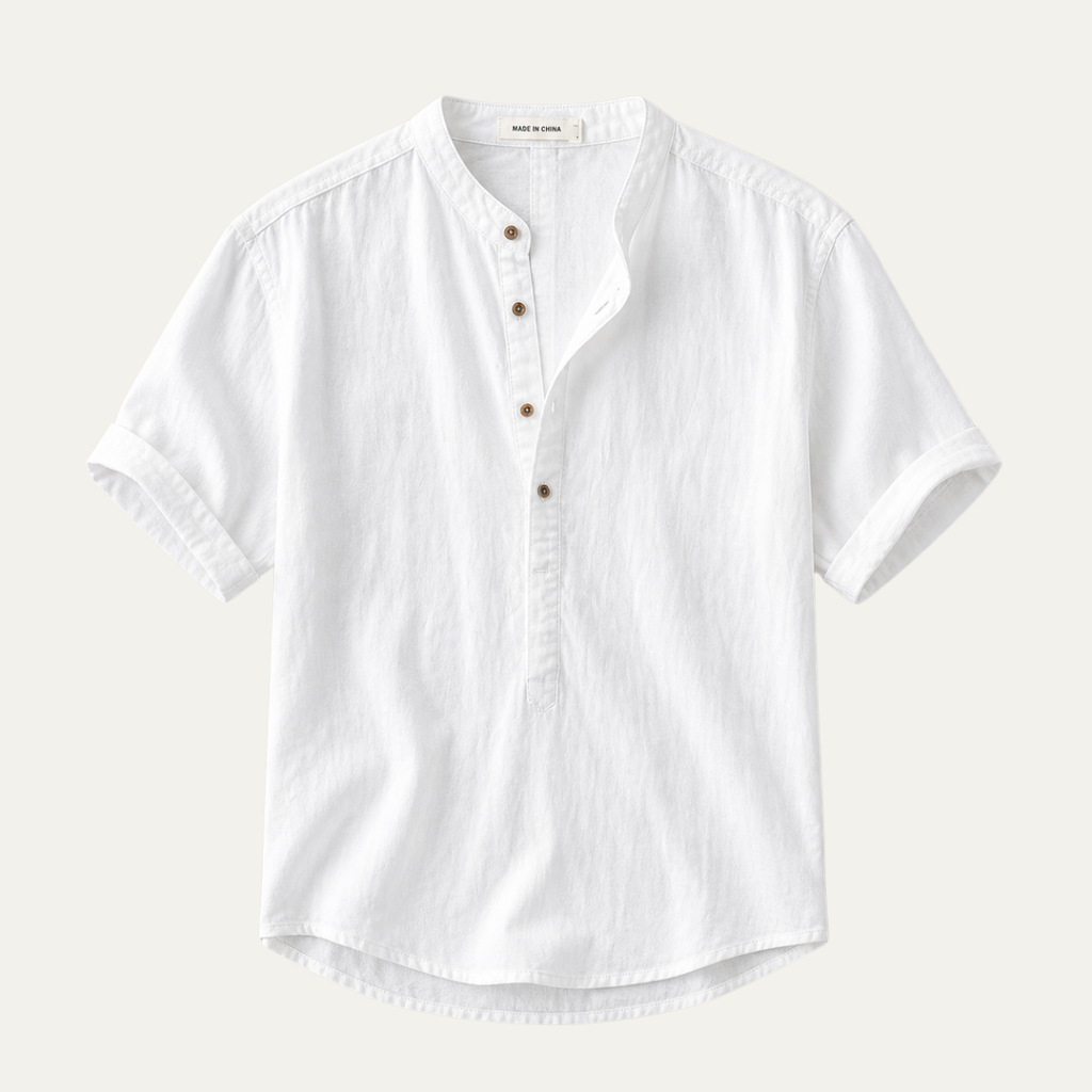 Men's Short Sleeve Band Collar Popover Shirt