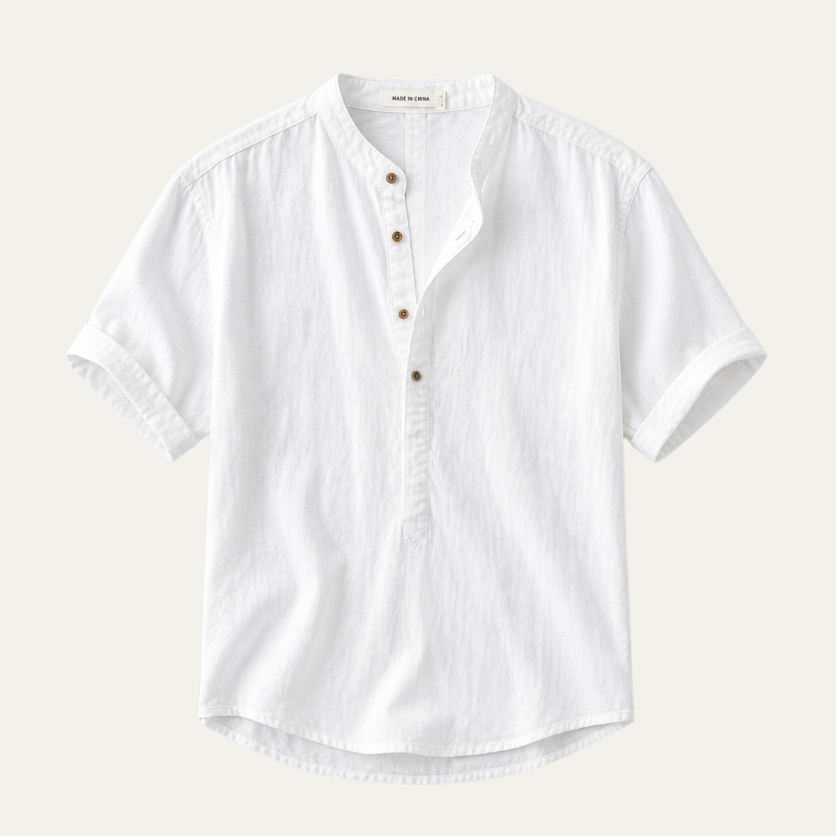 Men's Short Sleeve Band Collar Popover Shirt