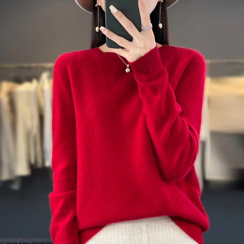 Women's Soft Knit Crew Neck Sweater with Ribbed Trim