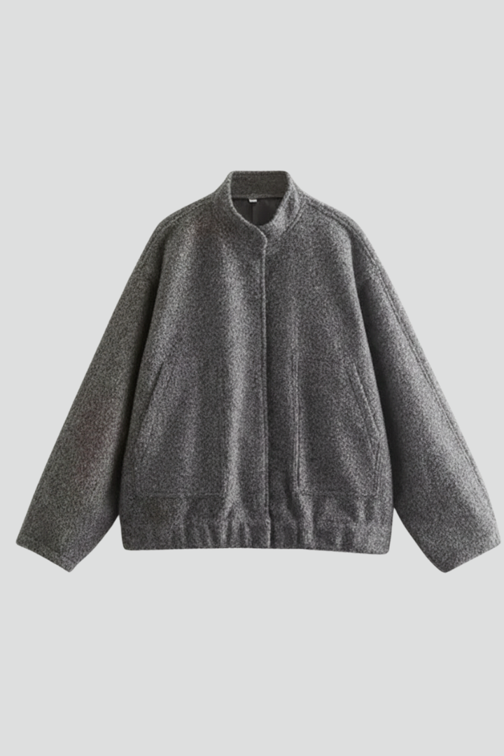 Women's Oversized Textured Bomber Jacket with Stand Collar