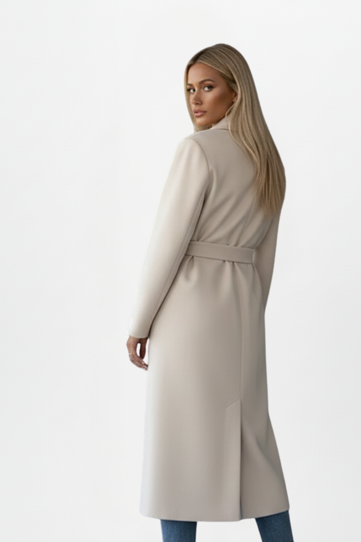 Women's Belted Longline Trench Coat with Storm Flap