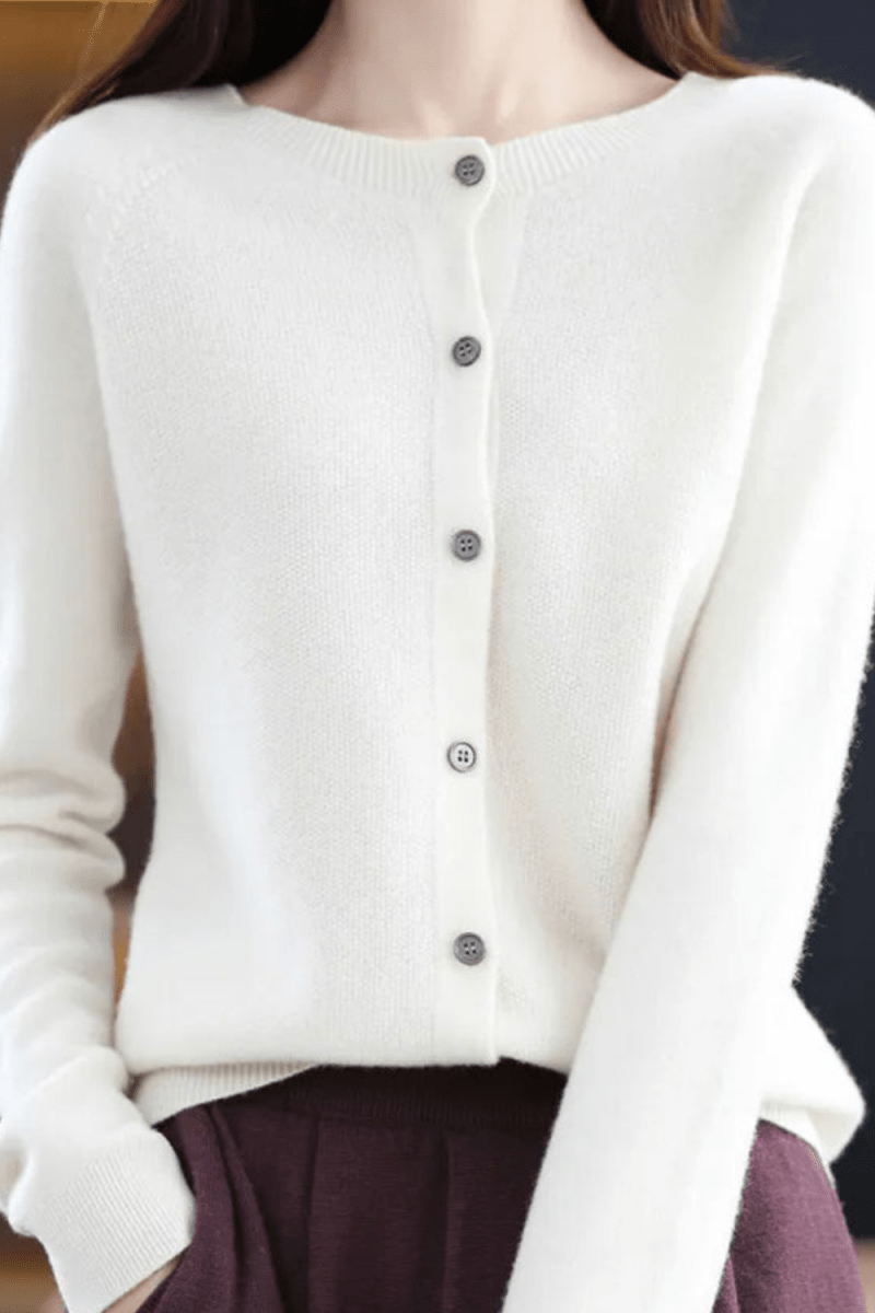 Women's Classic Button-Front Knit Cardigan with Round Neck