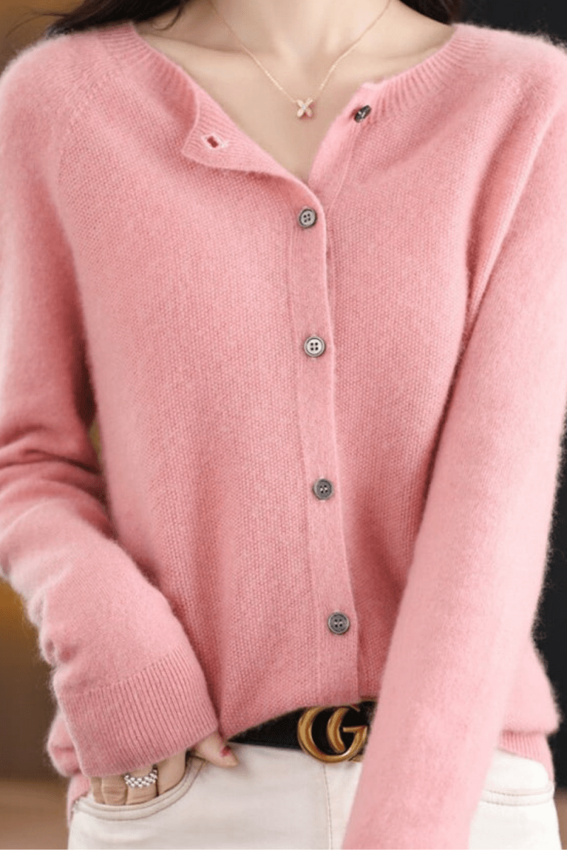 Women's Classic Button-Front Knit Cardigan with Round Neck