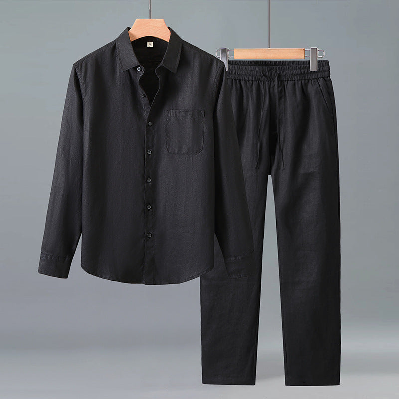 Men's Two-Piece Button-Up Shirt and Trouser Set