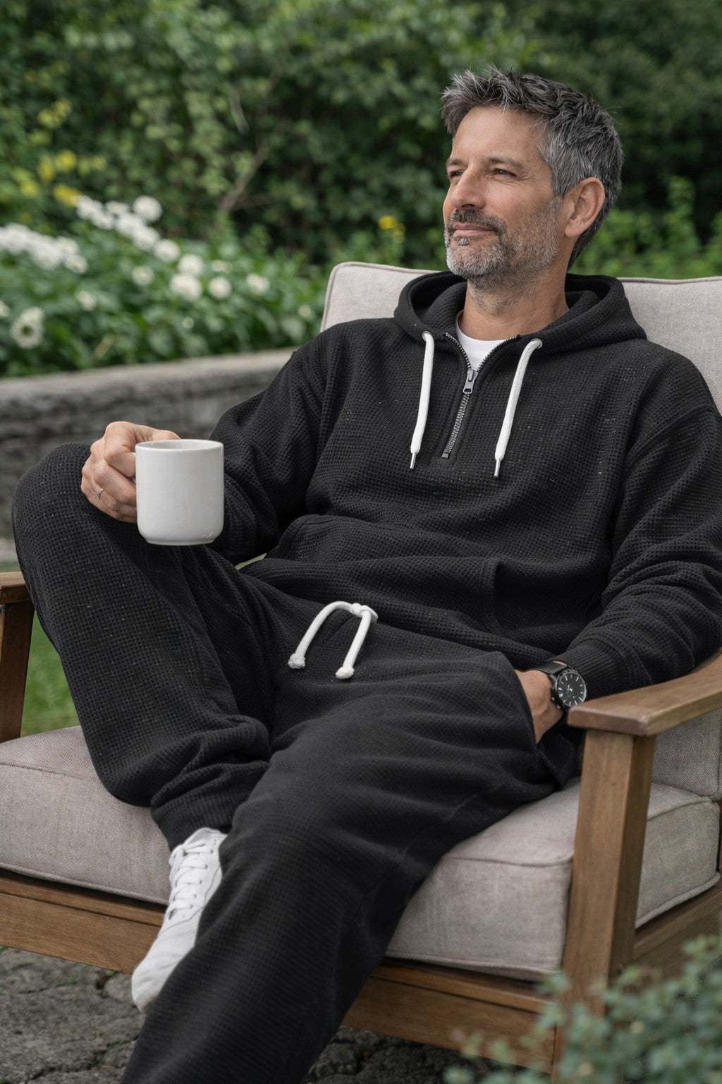 Men's Waffle Knit Half-Zip Hoodie and Jogger Set