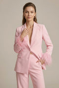 Women's Tailored Blazer and Trouser Set with Feather Trim