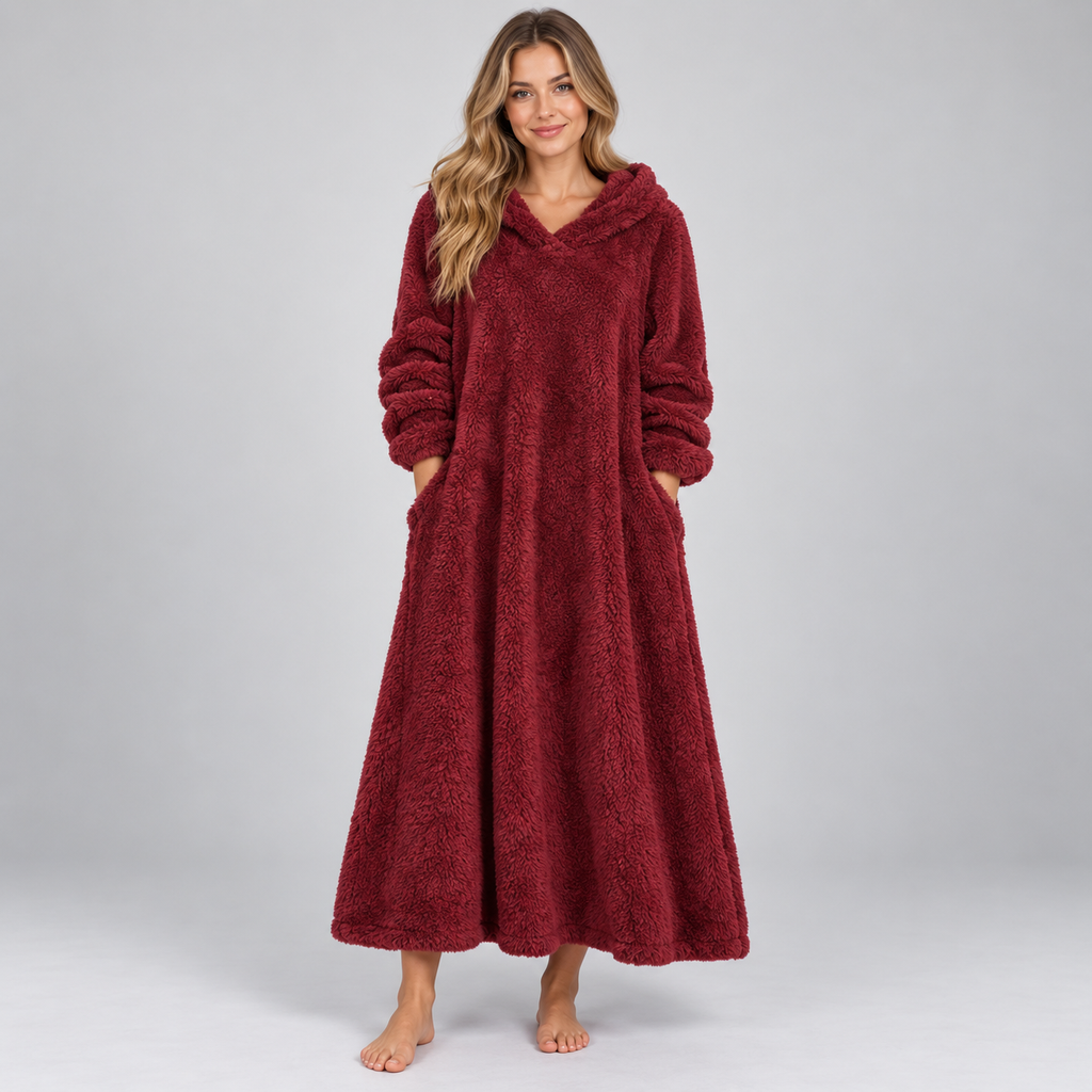 Women's Hooded Fleece Maxi Lounge Dress