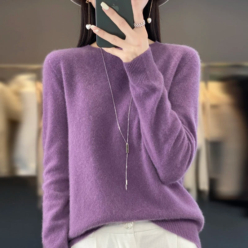 Women's Soft Knit Crew Neck Sweater with Ribbed Trim