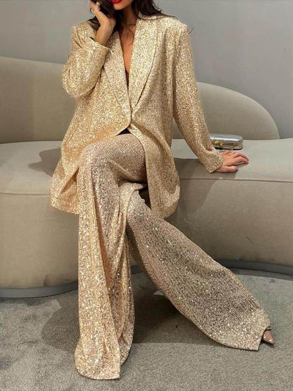 Women's Sequin Oversized Blazer Jacket