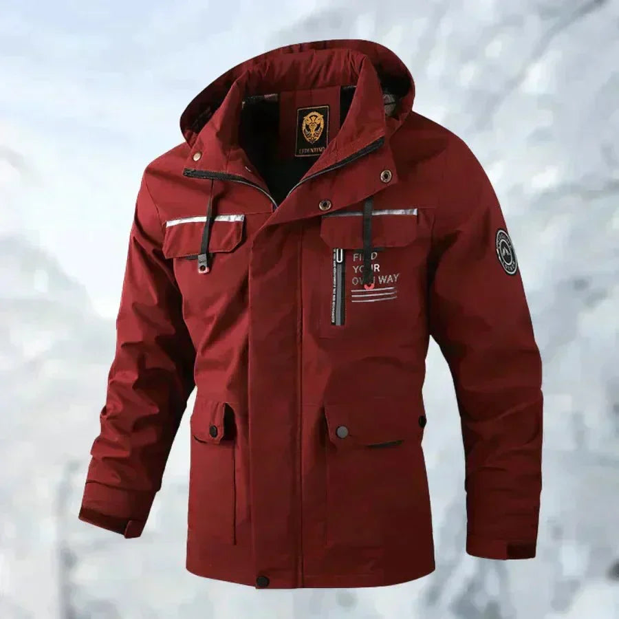 Men's Multi-Pocket Windbreaker Jacket with Stand Collar