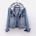 Women's Cropped Denim Jacket with Jersey Hood