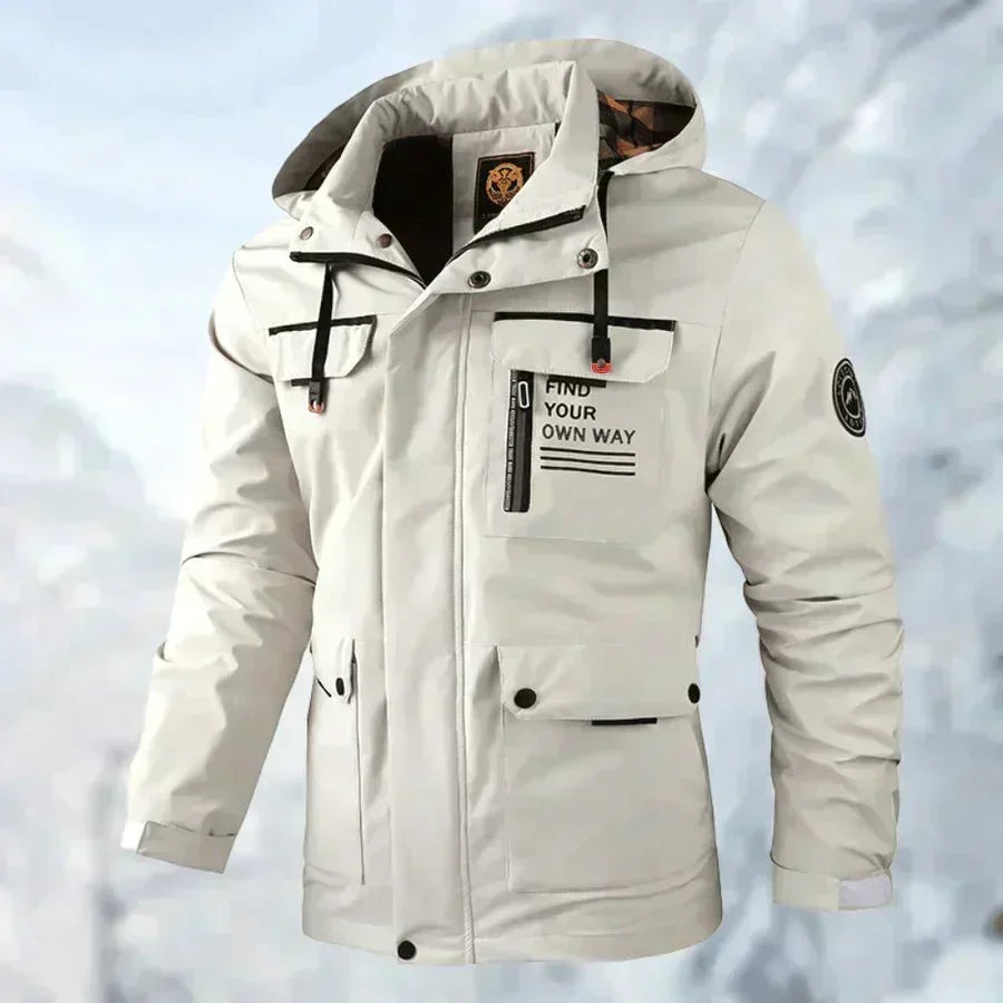 Men's Multi-Pocket Windbreaker Jacket with Stand Collar