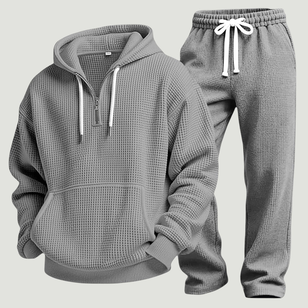 Men's Waffle Knit Half-Zip Hoodie and Jogger Set