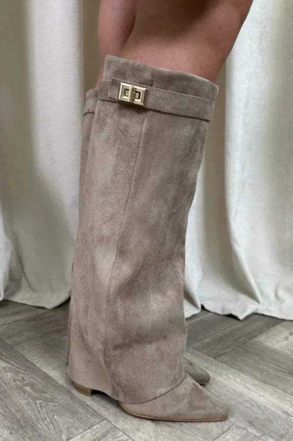 Women's Fold-Over Knee-High Boots with Lock Strap Detail
