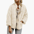Women's Oversized Grid Quilted Zip Jacket with Stand Collar