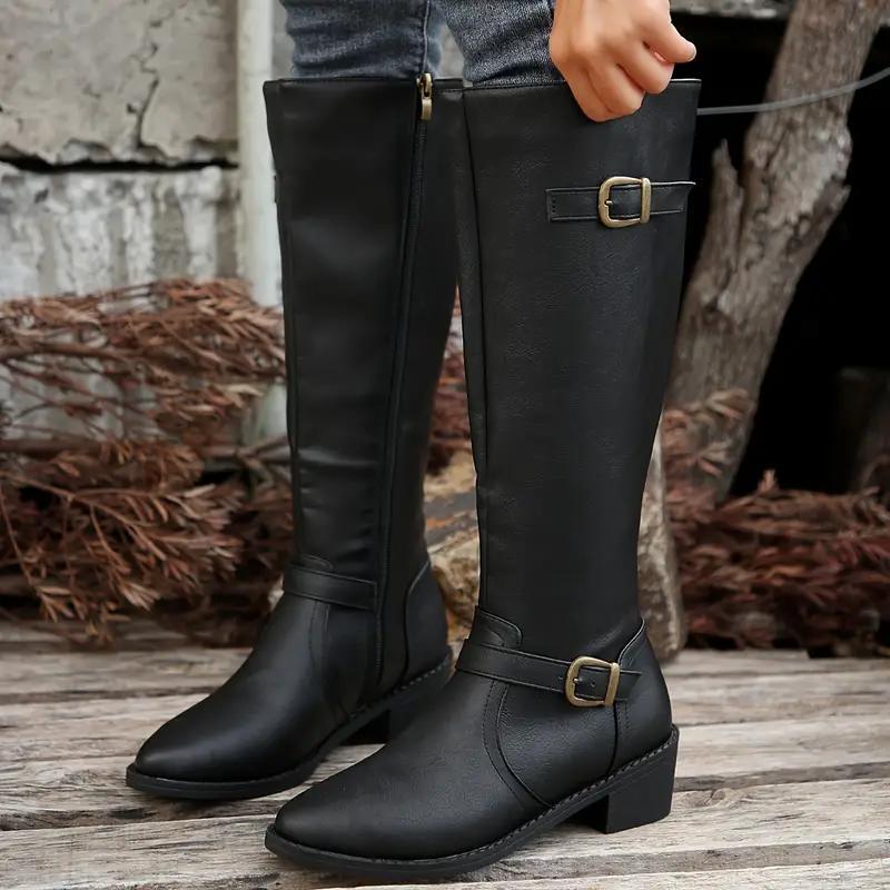 Women's Knee-High Riding Boots with Buckle Detail