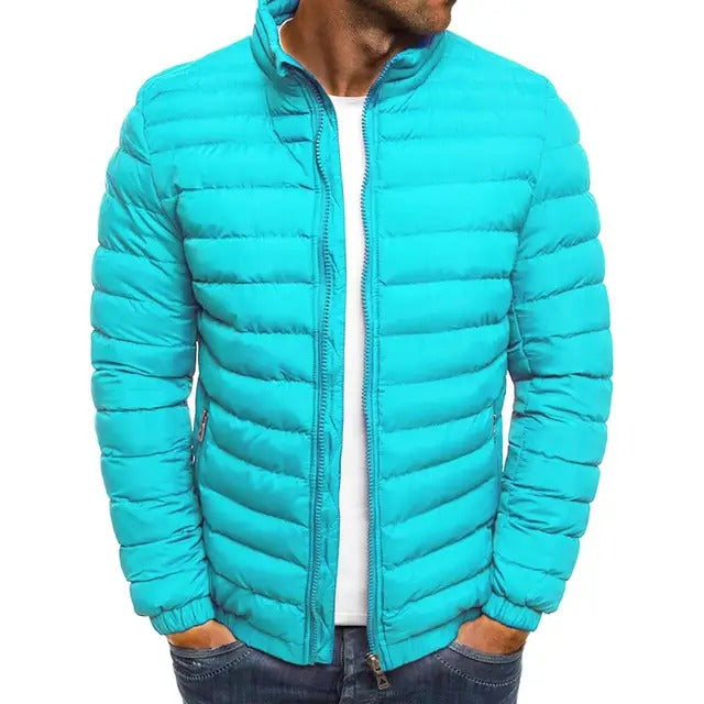Men's Quilted Puffer Jacket with Stand Collar