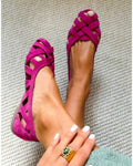 Women's Woven Cutout Flat Sandals with Ankle Strap