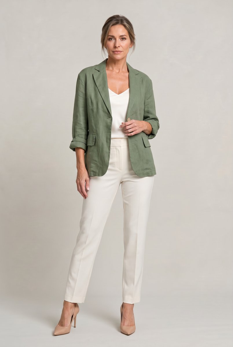 Women's Relaxed Single-Button Linen-Look Blazer