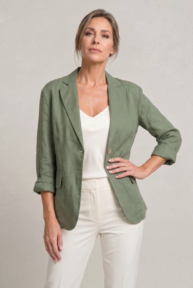 Women's Relaxed Single-Button Linen-Look Blazer