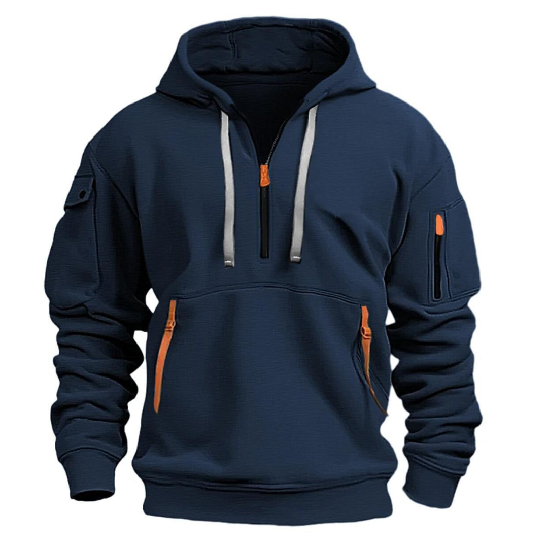 Men's Utility Half-Zip Hoodie with Multi-Pocket Design