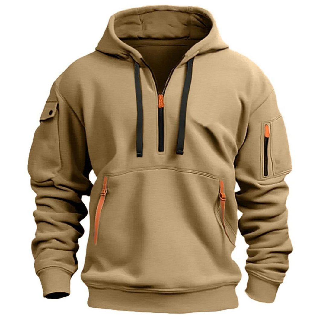 Men's Utility Half-Zip Hoodie with Multi-Pocket Design