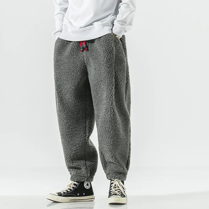 Men's Sherpa Fleece Jogger Pants with Contrast Drawstring