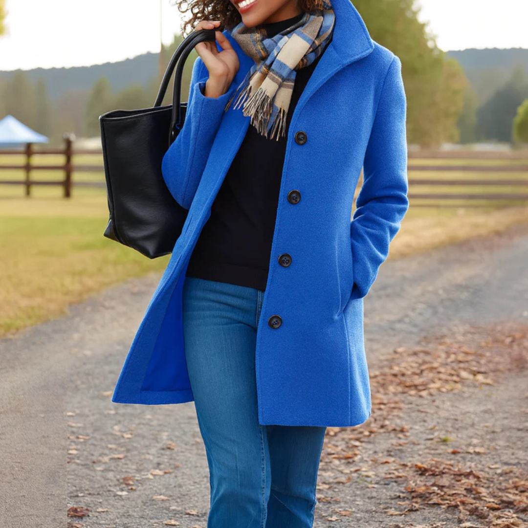 Women's Button-Front Wool-Look Coat with Notch Collar
