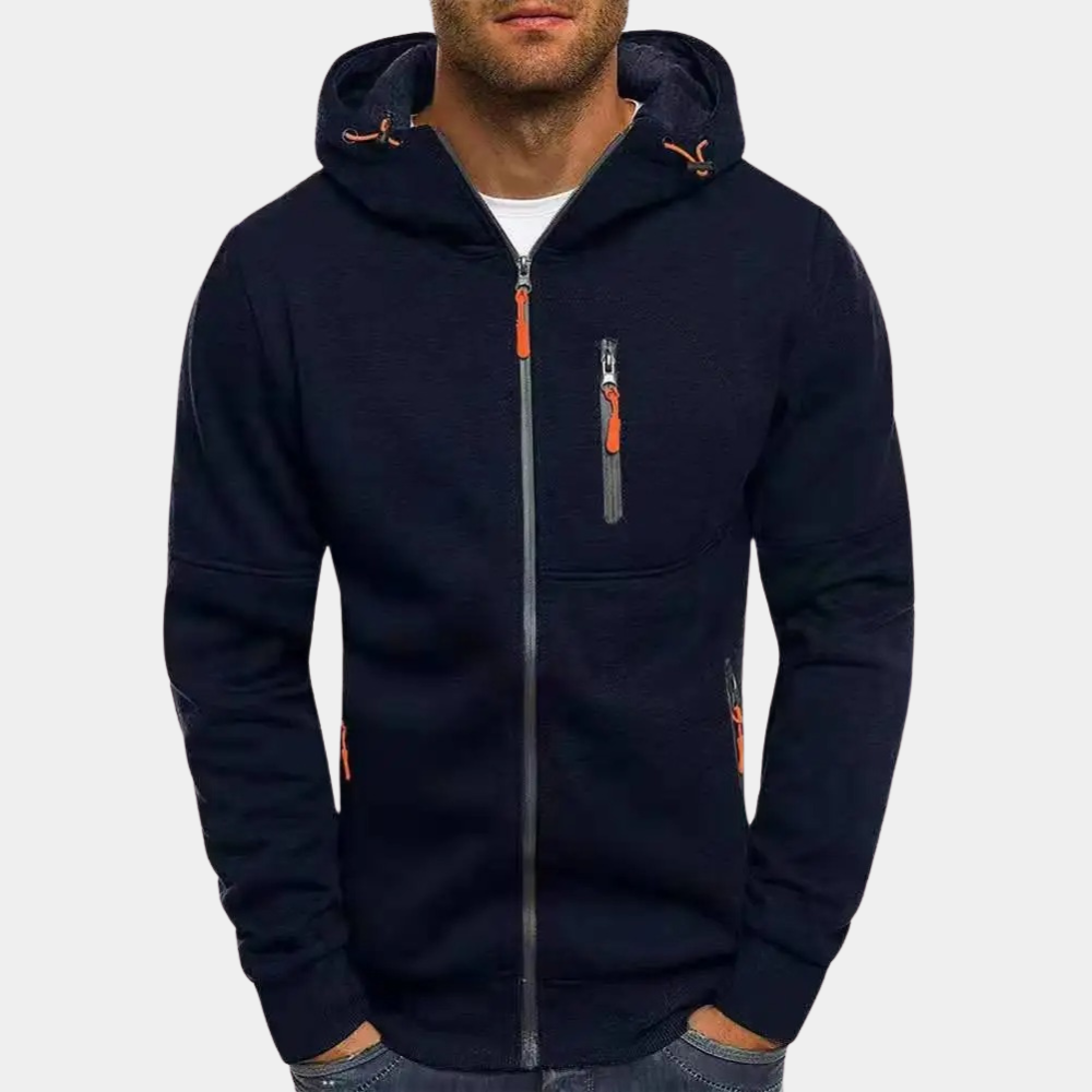 Men's Zip-Up Hooded Sweatshirt with Contrast Drawcords
